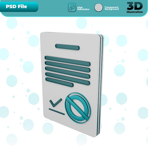 PSD 3d-rendering symbol „dokument genehmigen“ illustration