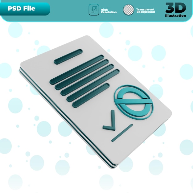 PSD 3d-rendering symbol „dokument genehmigen“ illustration