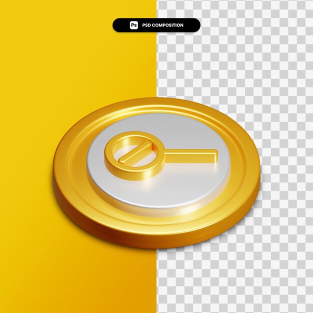 3D-Rendering Symbol zum Verkleinern auf goldenem Kreis isoliert