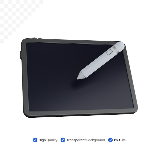 3D-Rendering-Tablet mit Stylus-Stift isoliert