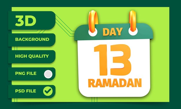 3D-Rendering Tag 13 Ramadan-Kalender für muslimisches Fasten