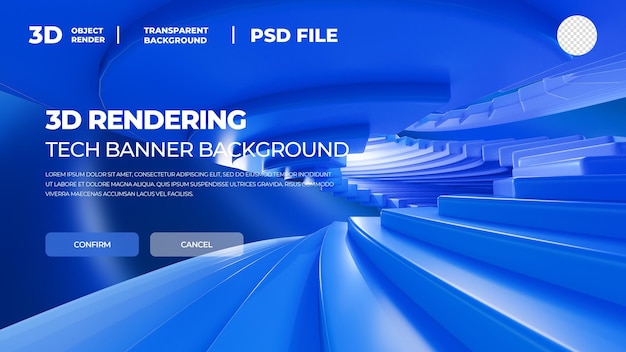 3D rendering tech banner elemento azul psd