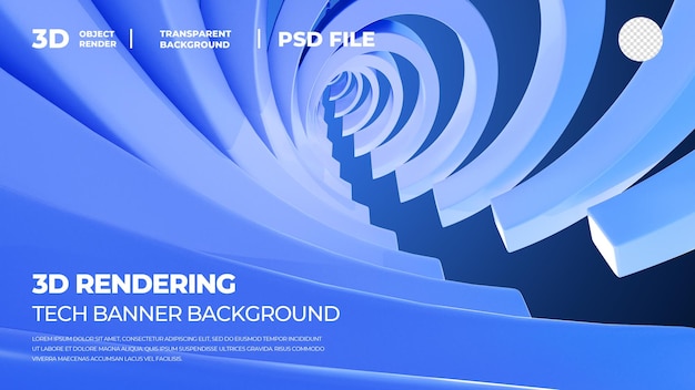 3D rendering tech banner elemento blu psd