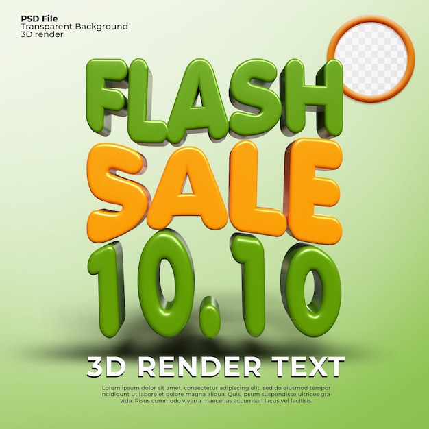 3D rendering testo vendita flash 10.10 Colore verde e giallo