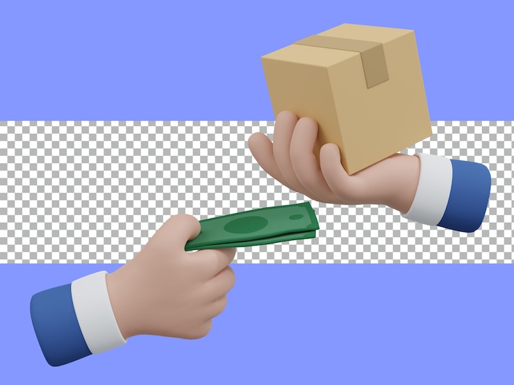 PSD 3d-rendering trade hand money and box tranparent premium psd