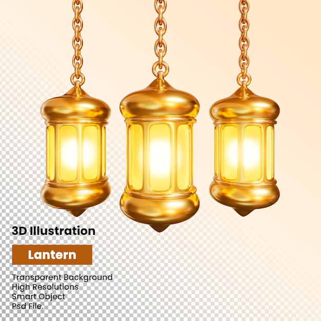 PSD 3d-rendering traditionelle goldene leuchtlampe mit transparentem hintergrund