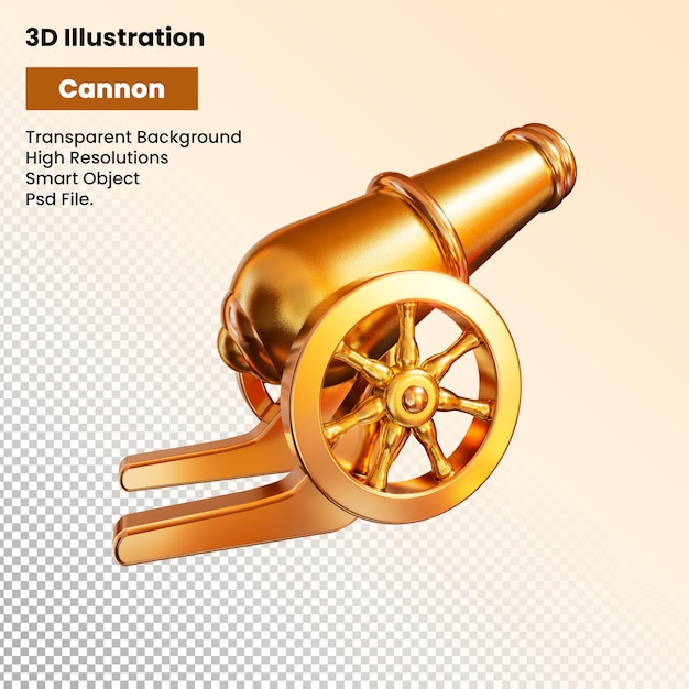3d-rendering traditionelle goldkanone mit transparentem hintergrund
