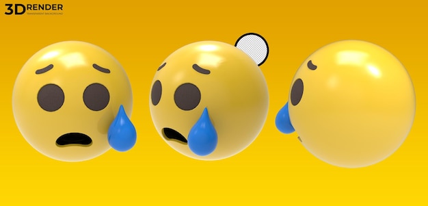 3D-Rendering Trauriges, aber erleichtertes Gesicht Emoji auf transparentem Hintergrund