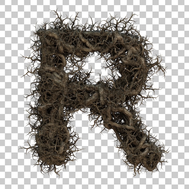 3d rendering tree branch alphabet R