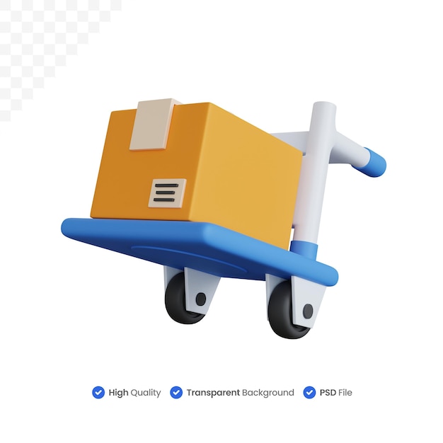 3D-Rendering-Trolley mit einer Box-Lieferung isoliert