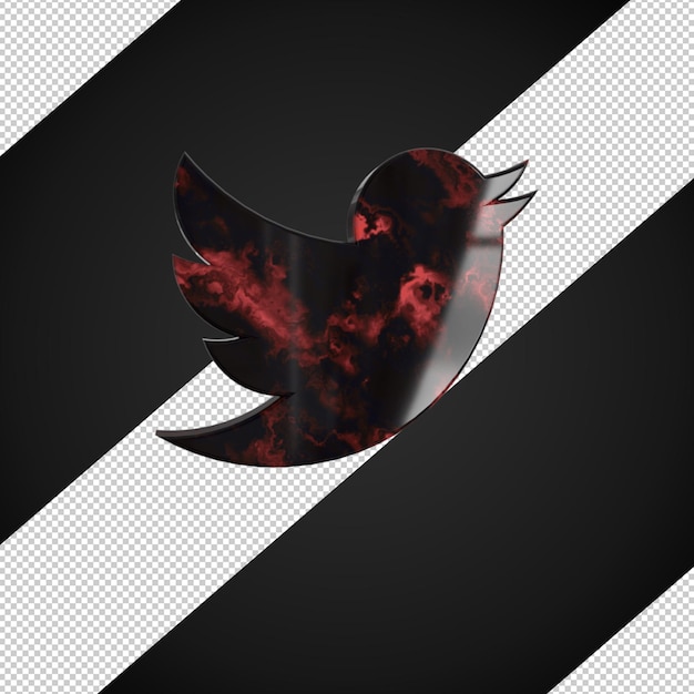 3D-Rendering Twitter Schwarz Roter Marmor Realistisch Beschädigtes Gold Social Media Logo