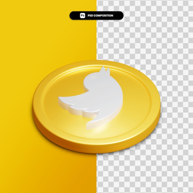 3d-rendering-twitter-symbol auf goldenem kreis isoliert