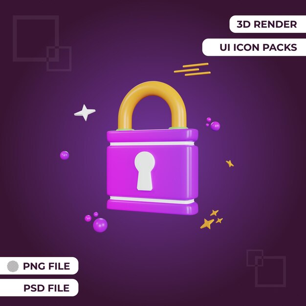 3d rendering ui icona lucchetto oggetto premium psd