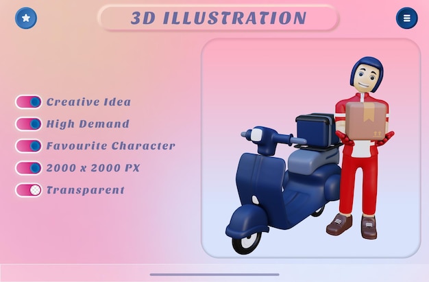 3d rendering uomo di consegna che guida consegnare il pacchetto