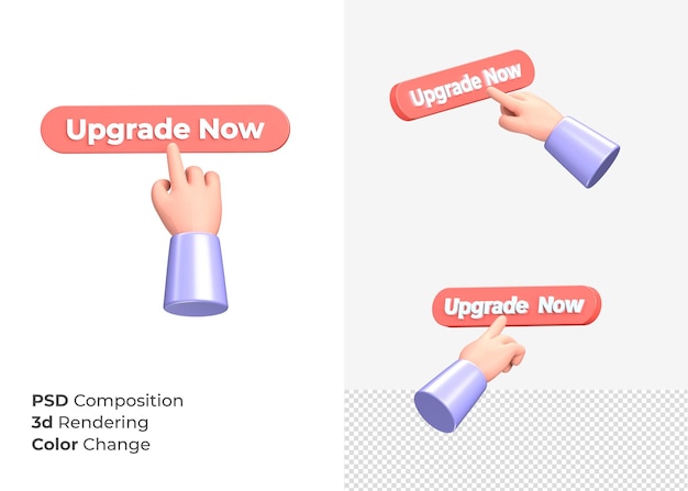 3d rendering upgrade now cta button with hand concept