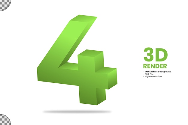 3d rendering verde numero 4 isolato