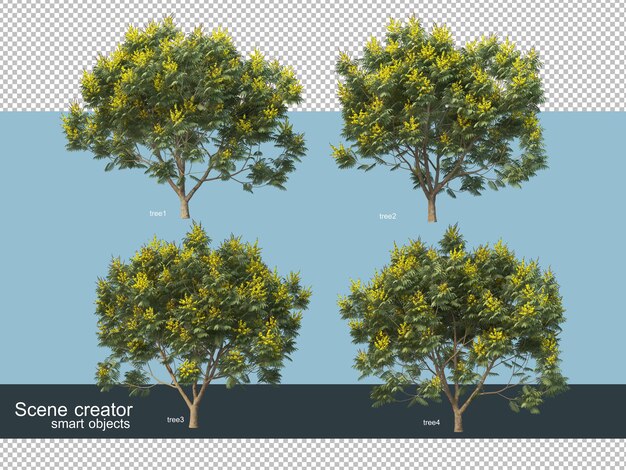 3D-Rendering verschiedener Baumarten
