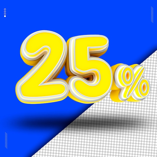 3D-Rendering von 25 Prozent der Schriftfarbe gelb