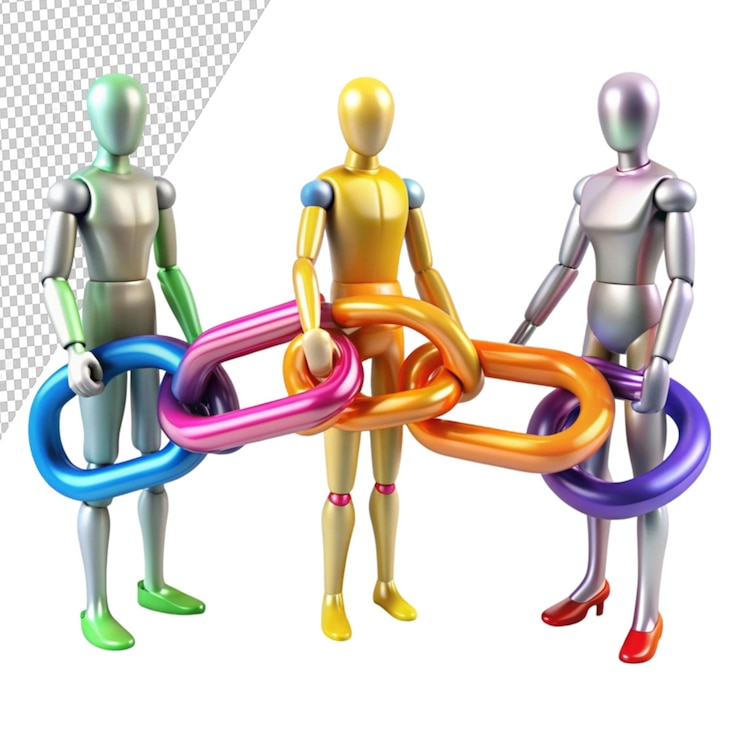 PSD 3d-rendering von abstrakten farbenfrohen kettenverbindungen auf transparentem hintergrund