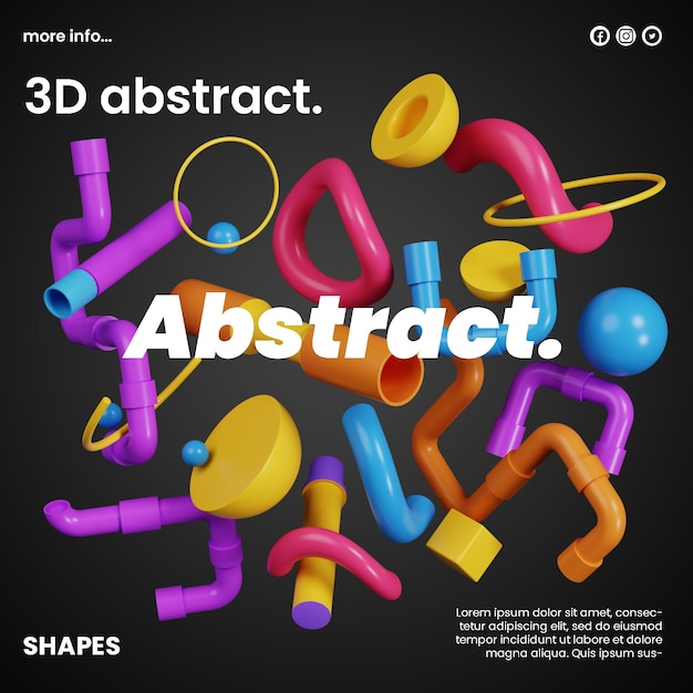 3D-Rendering von abstrakten Formen mit bearbeitbaren Farben und Designs