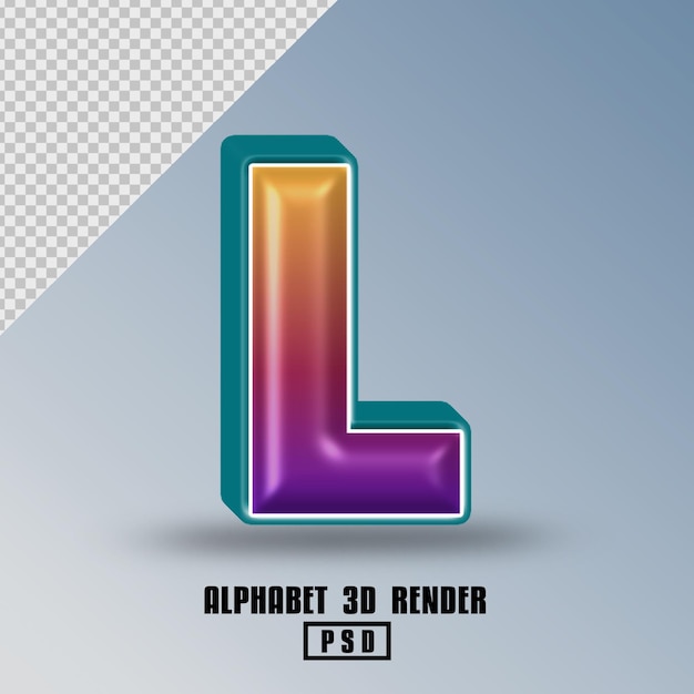 3D-Rendering von Alphabet lila-gold Gradient mit Linie tosca Farbe glänzend