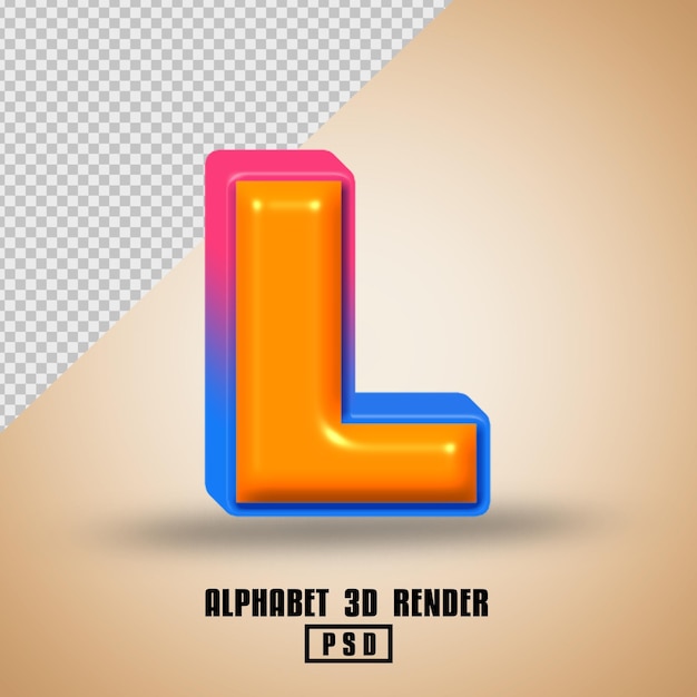 3D-Rendering von Alphabet orange mit Linie blau rot glänzende Farbe