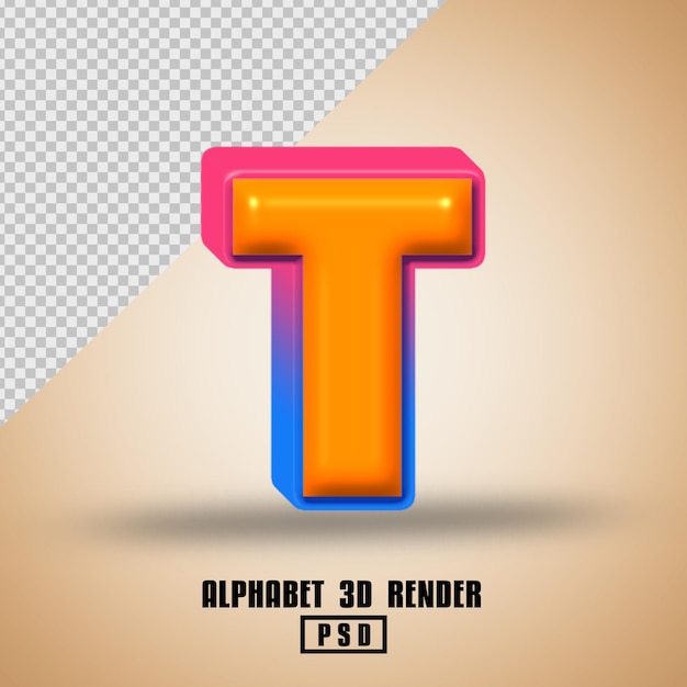 3D-Rendering von Alphabet orange mit Linie blau rot glänzende Farbe