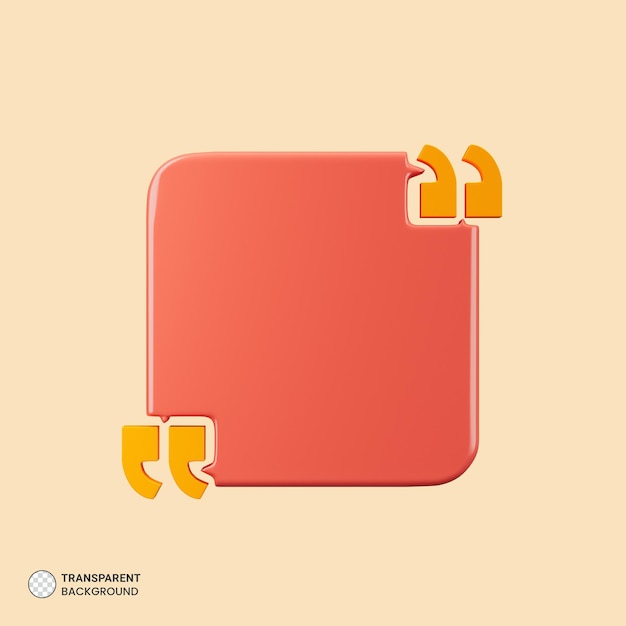 3D-Rendering von Anführungszeichen Frame-Box-Symbol isoliert 3D-Render-Illustration