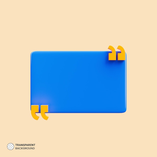 3D-Rendering von Anführungszeichen Frame-Box-Symbol isoliert 3D-Render-Illustration
