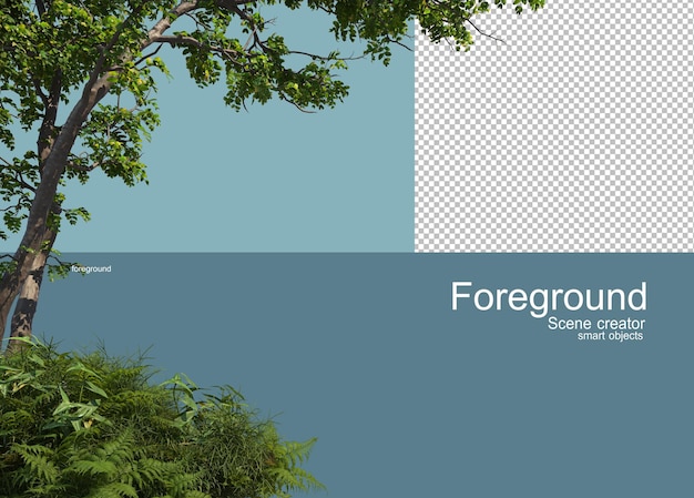 3D-Rendering von Bäumen Vordergrund isoliert