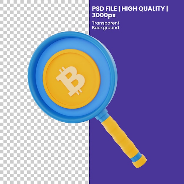3D-Rendering von Bitcoin-Such-Icon-Objekt