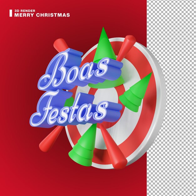 3D-Rendering von Boas-Fiestas oder Frohe Weihnachten-Typografie mit Ornament