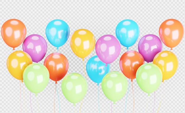 3d-rendering von bunten ballons, die mit beschneidungspfad isoliert sind