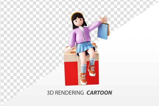 PSD 3d-rendering von cartoon-bildern von männern und frauen, die einkaufen gehen