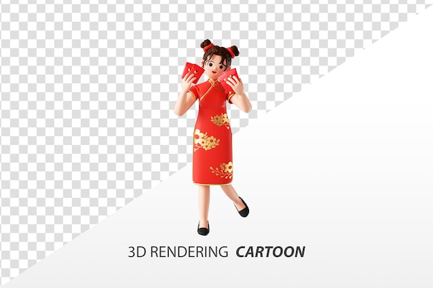 3D-Rendering von Cartoon-Mädchen in traditioneller chinesischer Kleidung