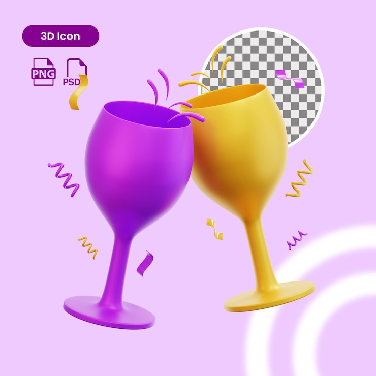 PSD 3d-rendering von champagne glass premium-psd