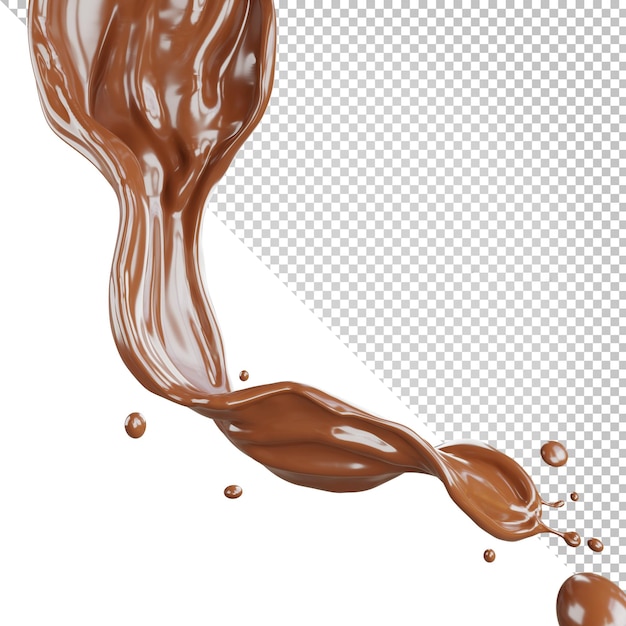 PSD 3d-rendering von chocolate splash auf weißem hintergrundclipping-pfad