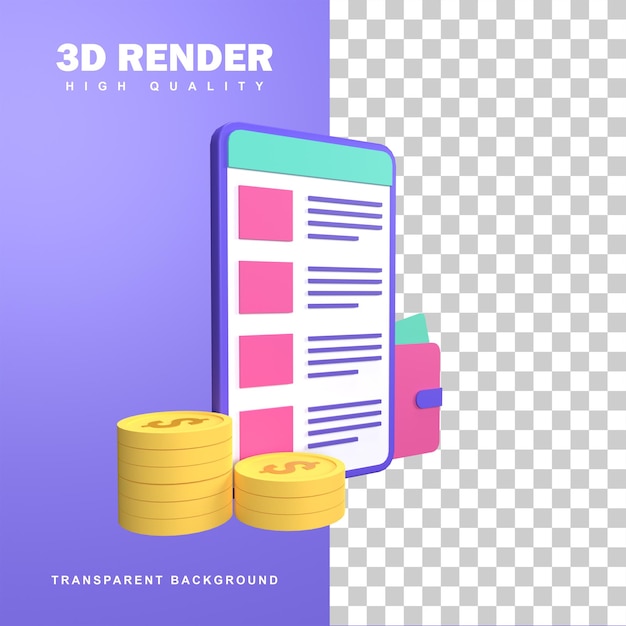 3d-rendering von elektronischen geldbörsen und online-transaktionen