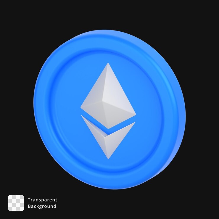 PSD 3d-rendering von ethereum-münzen