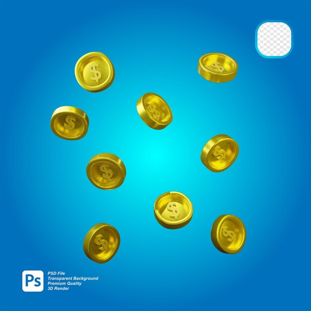 3d-rendering von fallenden goldmünzen
