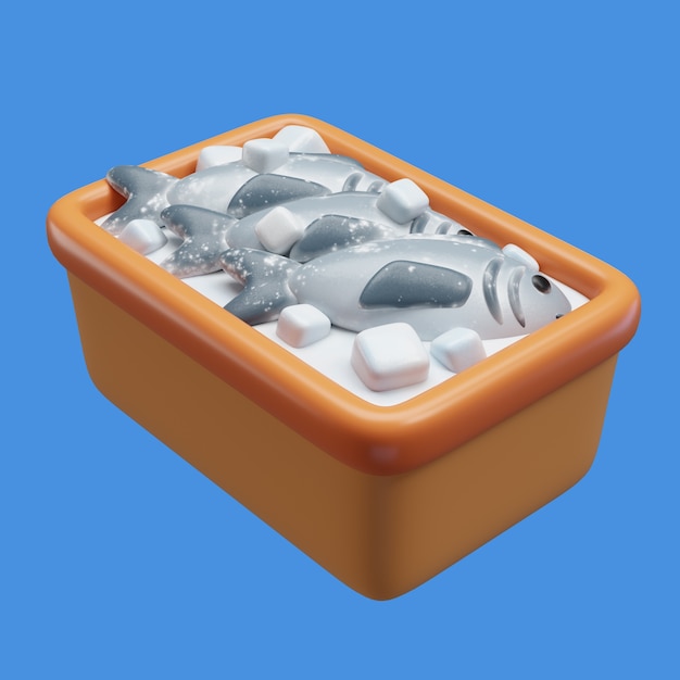 3D-Rendering von Fischen und Meeresfrüchten-Ikonen.