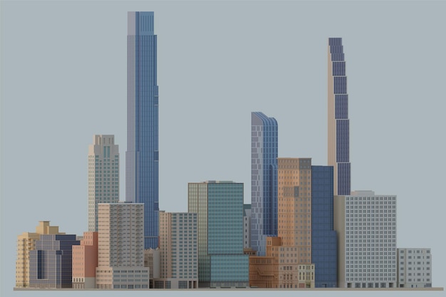 PSD 3d-rendering von gebäuden wolkenkratzer cityscape nyc