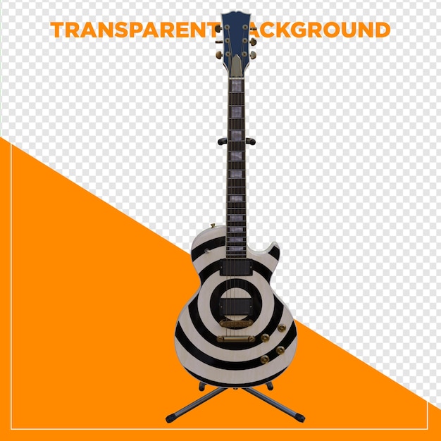 3D-Rendering von Gitarrenkreisen in Schwarz-Weiß mit durchsichtigem Hintergrund