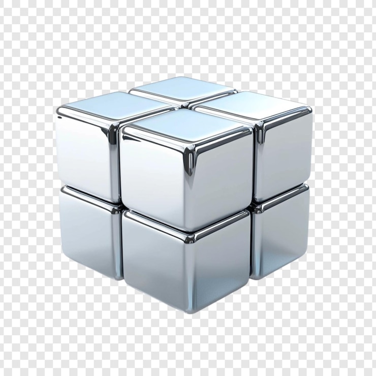 PSD 3d-rendering von glänzenden metallischen würfel-puzzle-blöcken