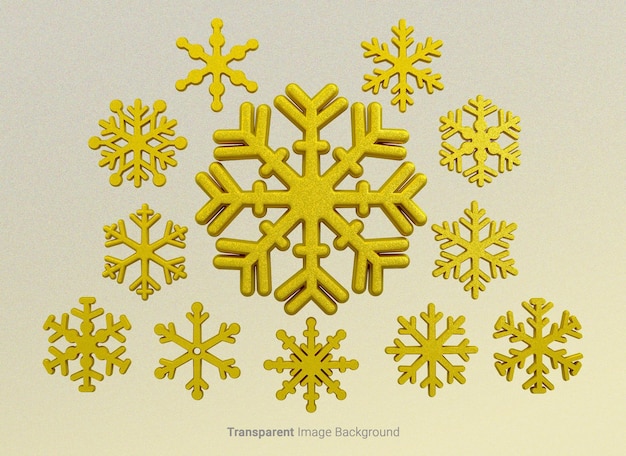 PSD 3d-rendering von gold-schneeflocken-weihnachtsschmuck mit isoliertem transparenten bildhintergrund