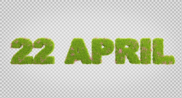 3D-Rendering von Grasbuchstaben Alphabetdas Wort 22. April