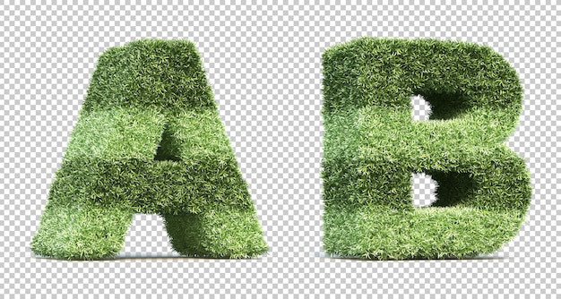 3d-rendering von grasspielfeldalphabet a und alphabet b.