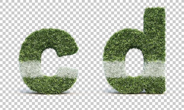 3d-rendering von grasspielfeldalphabet c und alphabet d