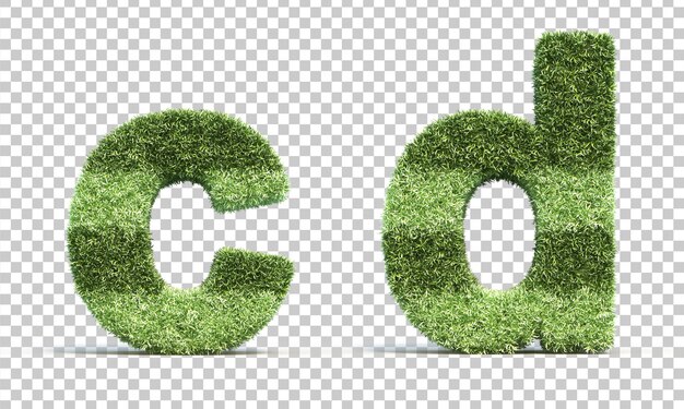 3d-rendering von grasspielfeldalphabet c und alphabet d