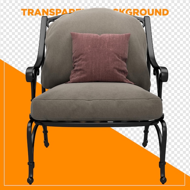 3D-Rendering von grauem Sofa-Sessel-Heimstuhl-Dekor mit durchsichtigem Hintergrund